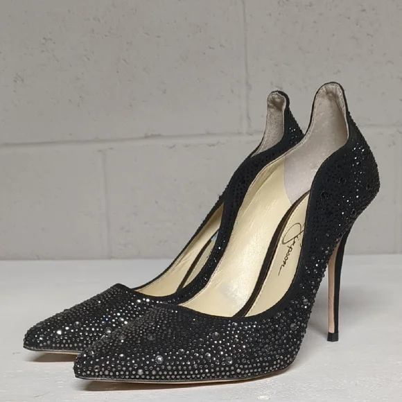Jessica Simpson Black Bedazzled Rhinestone Stiletto Heels Size 8 - Picture 9 of 9